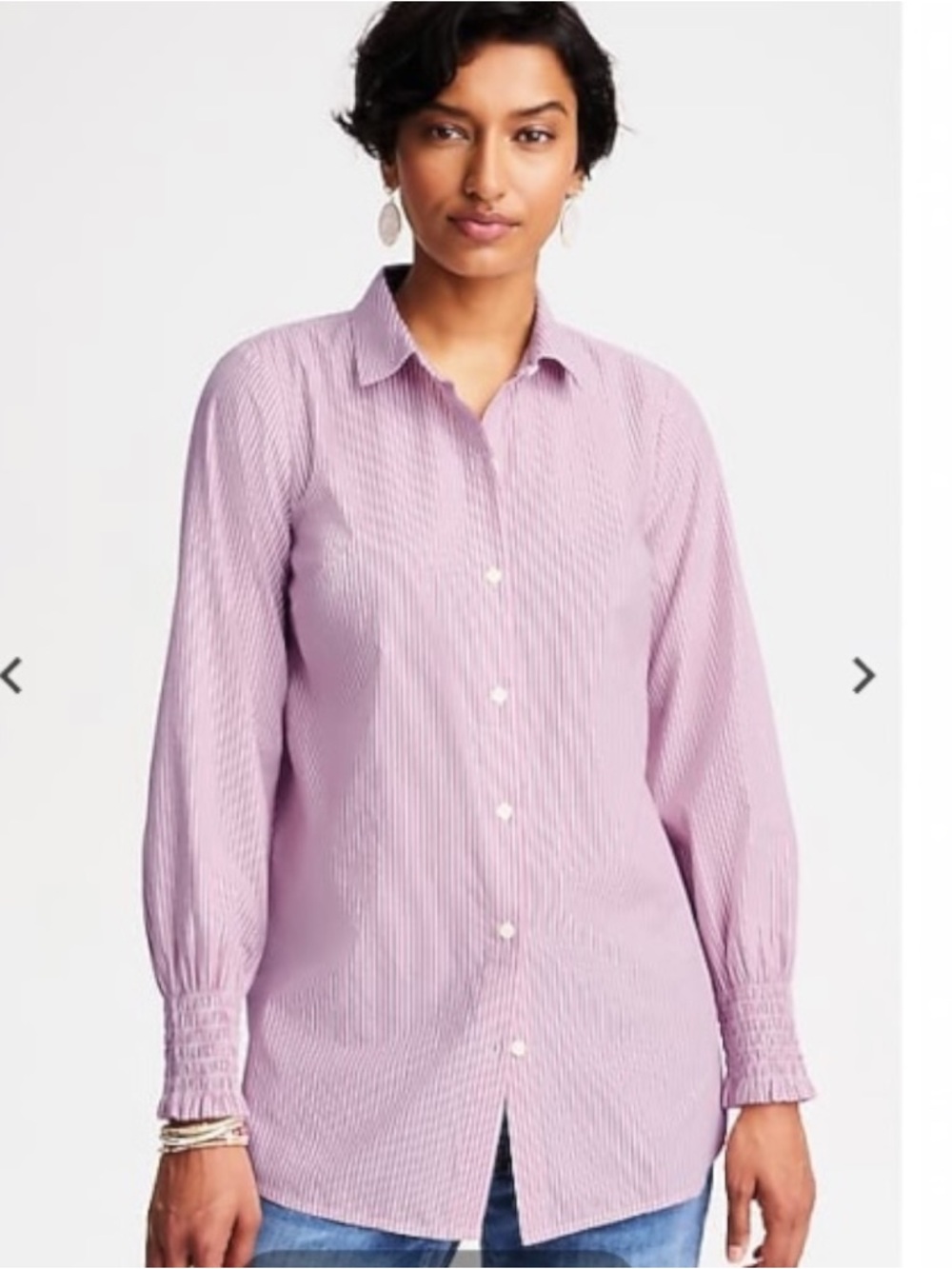 J. Jill Pink and White Striped Smocked Sleeves Poplin Tunic Shirt Size 2X